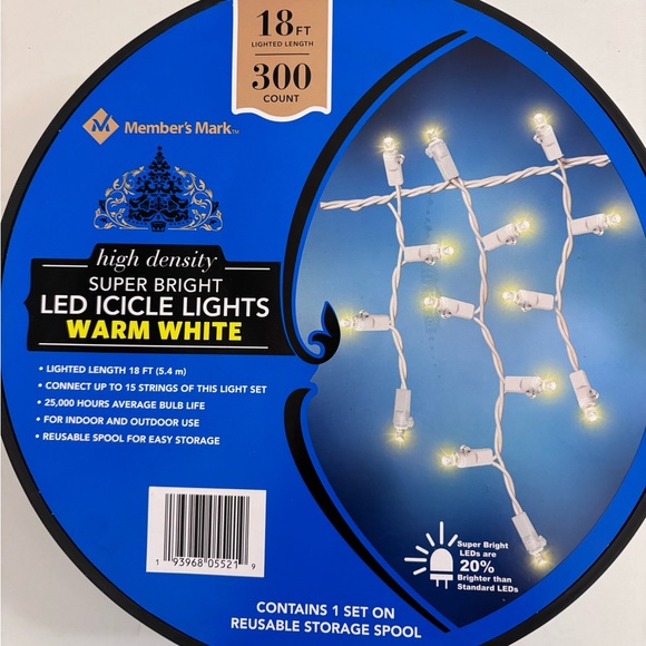 Christmas lights LED Icicle Lights Super Bright Warm White 18ft 300 count NEW - Picture 1 of 3